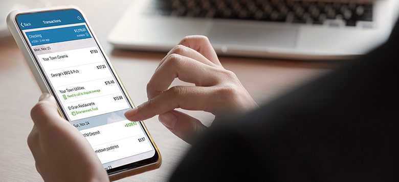 person using mobile banking